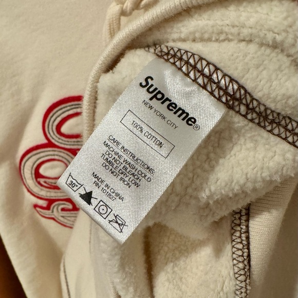 Supreme Hoodie Size M Panel Script Sweatshirt Men’s Natural SS21 Vintage 94 Logo - Picture 4 of 4
